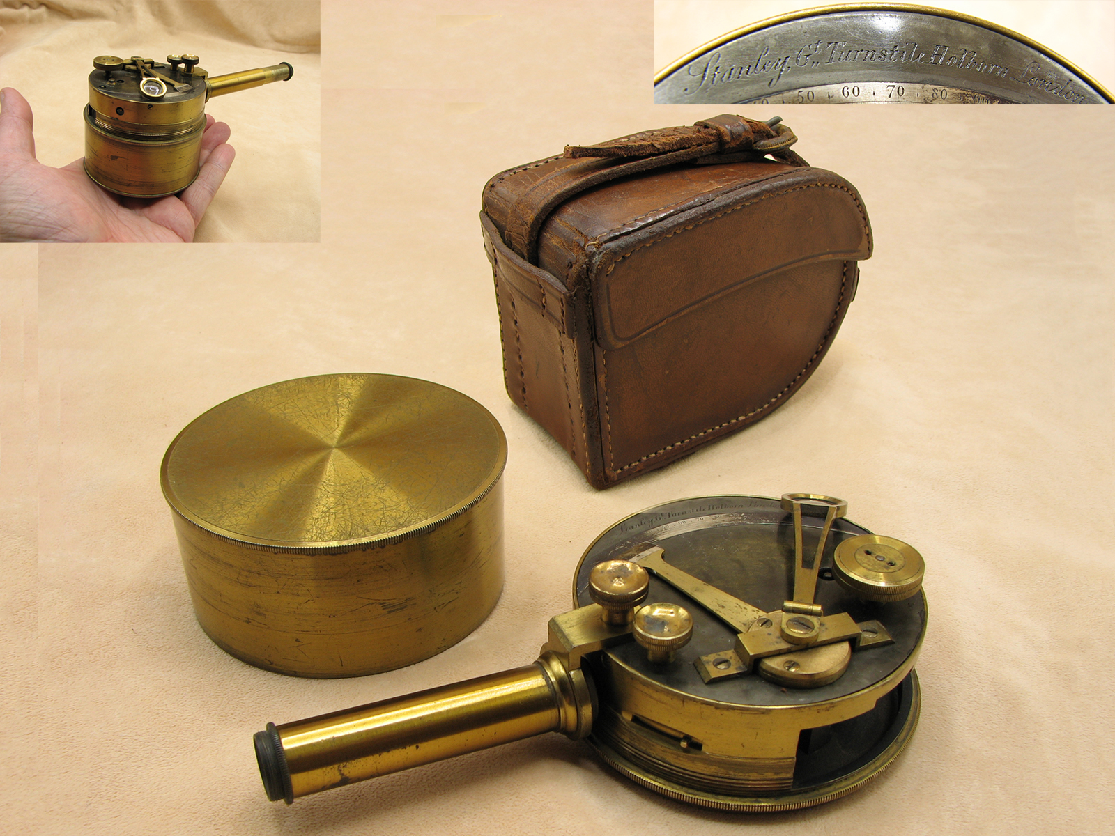 19th century brass pocket sextant signed Stanley, Gt Turnstile, Holborn, London